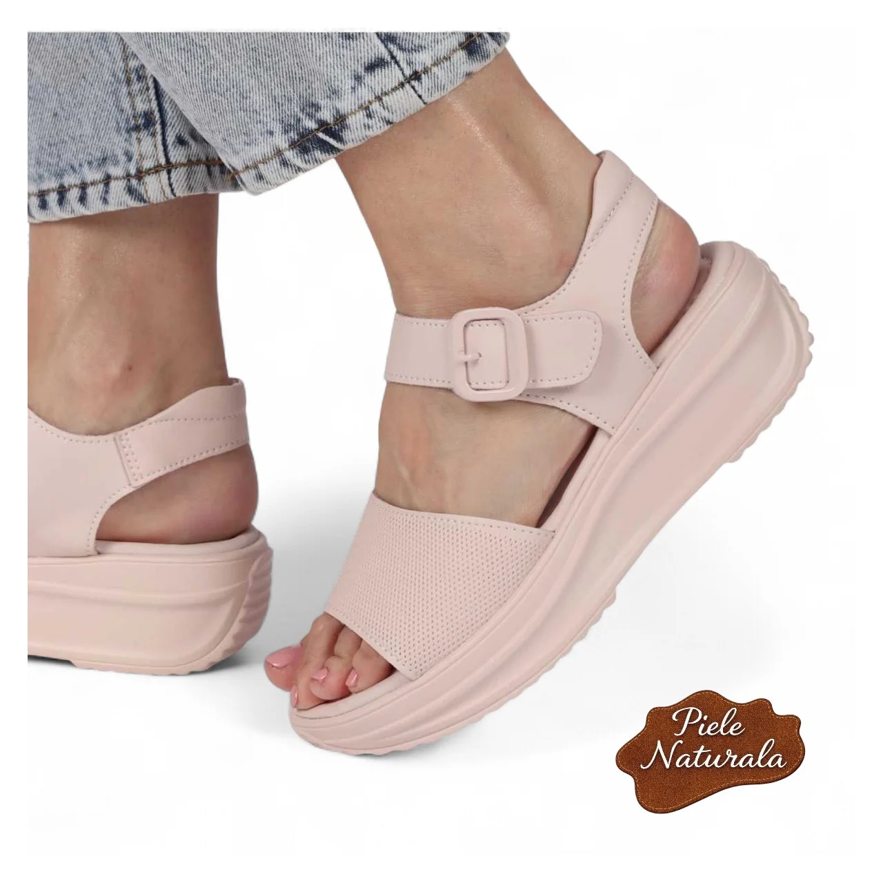 copy of Damentaler Ledersandalen mit Klettverschluss und dekorativem Riemen |JOMAZY||