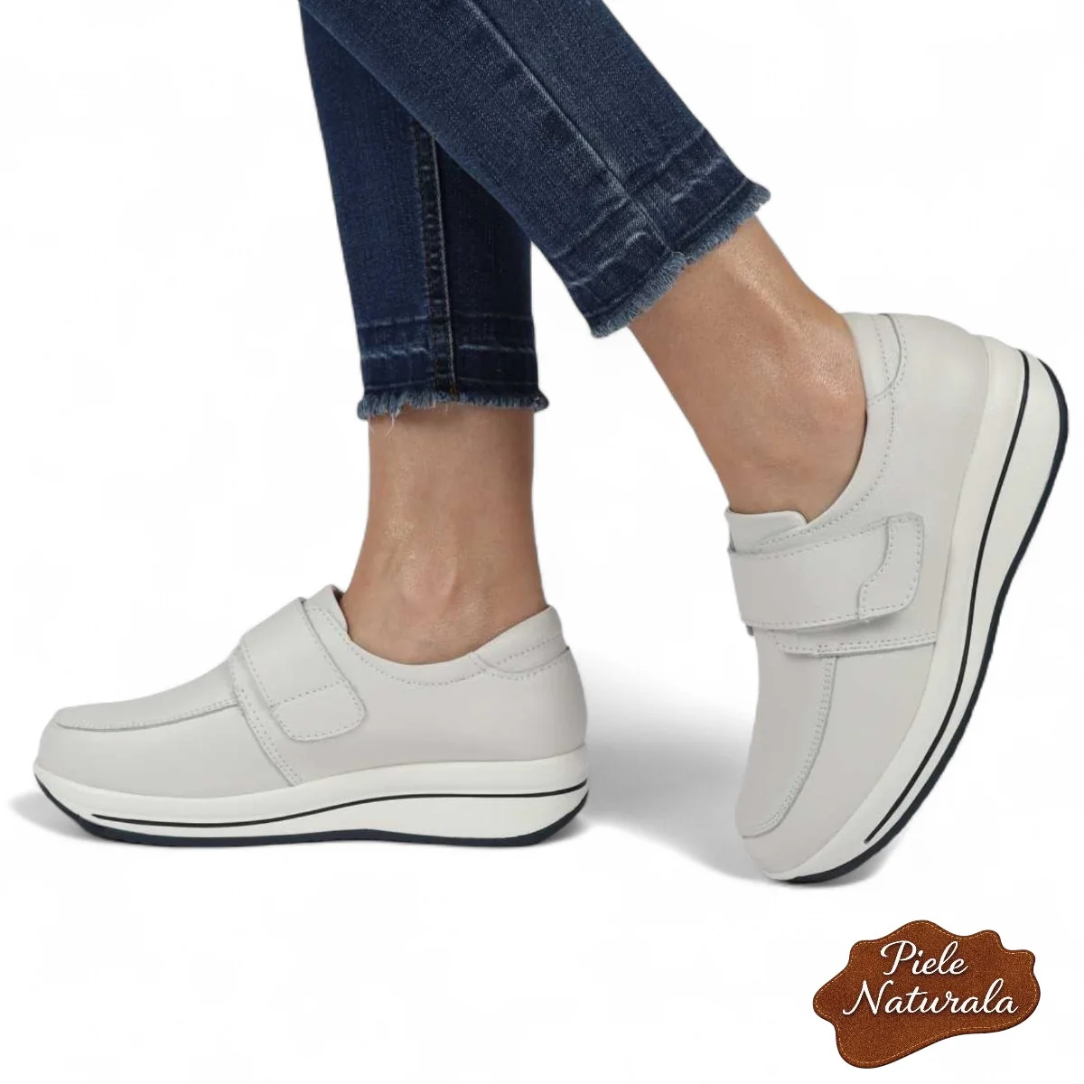 Tienda online de zapatos de piel auténtica para mujer.Mocasines de mujer blancos, piel natural, con plataforma y cordones - |ZAVRA|