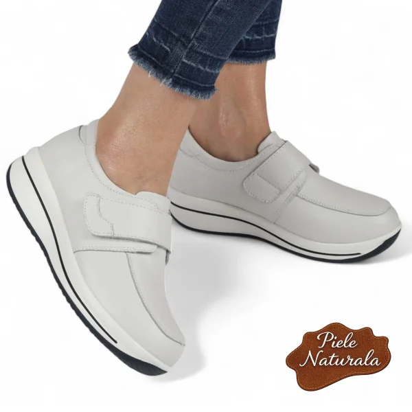 Sandales grises, cuir naturel, talon épais, bride et boucle-|ODELA|