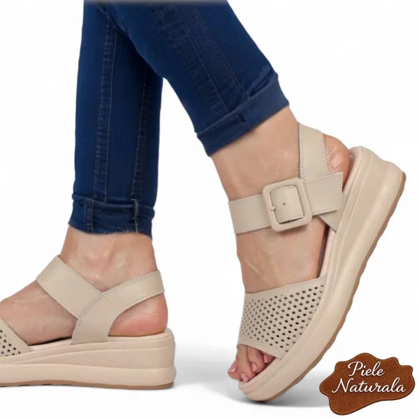 klassische weiße Sandalen, Naturleder, mit dickem quadratischem Absatz |UNISEZO|
