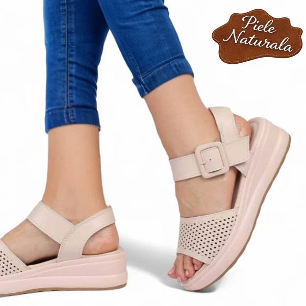 klassische weiße Sandalen, Naturleder, mit dickem quadratischem Absatz |UNISEZO|
