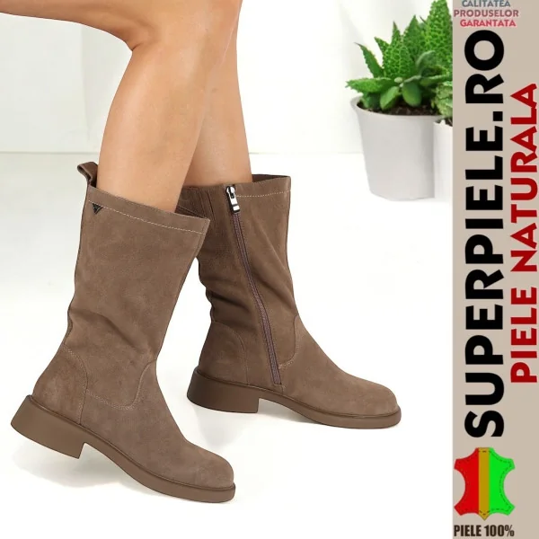 Tienda online de zapatos de piel auténtica para mujer.Copia de botas de mujer negras, piel serraje auténtica, con pequeño tacón cuadrado |MIKOBA|