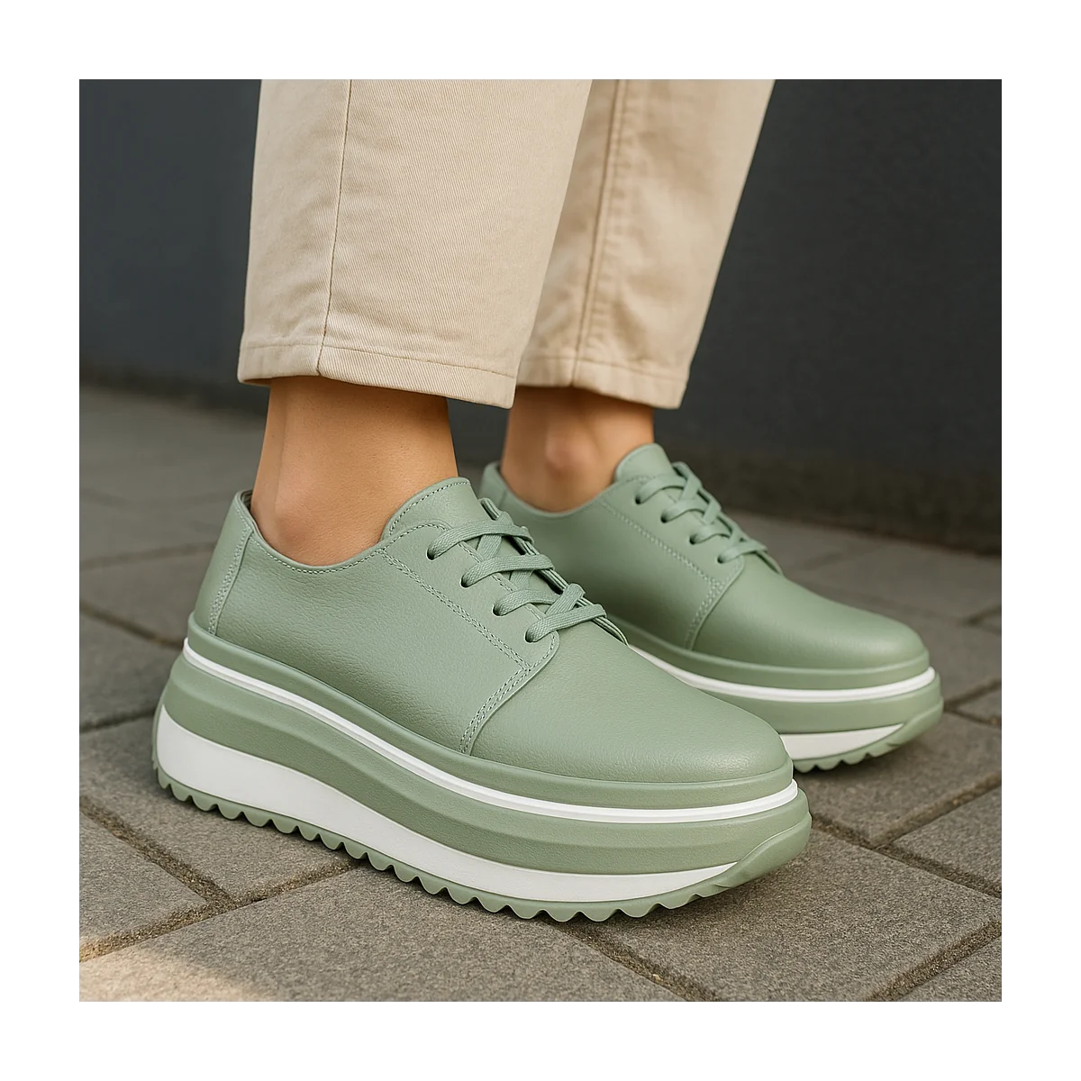 online winkel voor damesschoenen van echt leerGroene casual damesschoenen van echt leer met dikke zool T-6055