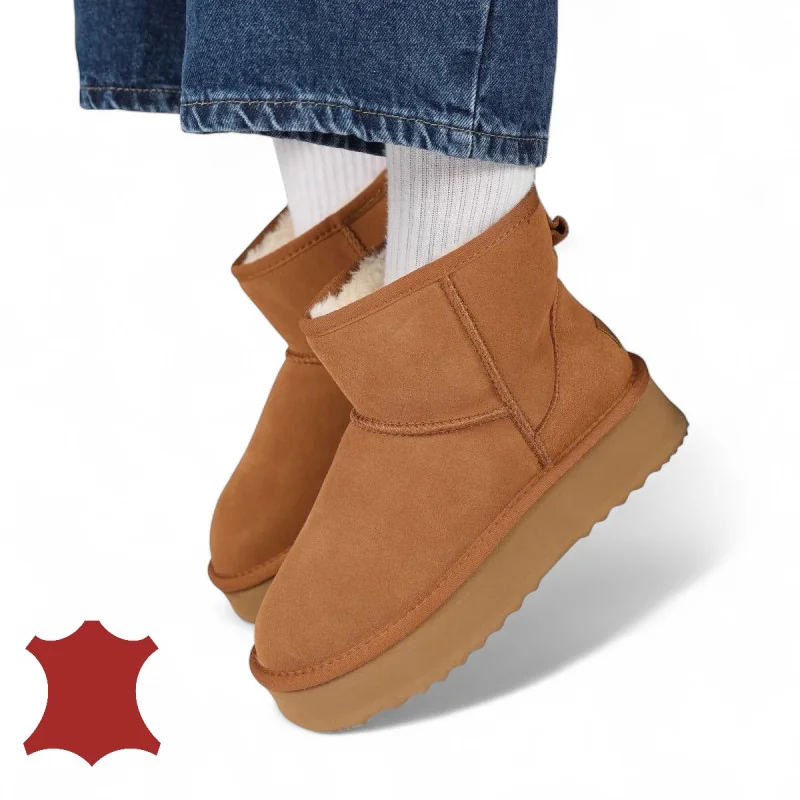 Damenstiefeletten aus echtem Veloursleder Farbe Camel mit leichter Sohle DS-4134