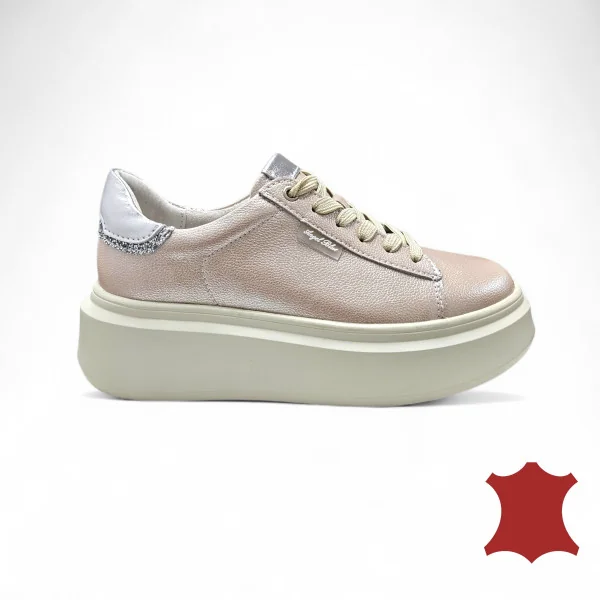 Chaussures casual femme en cuir naturel rose nacré avec fermeture lacets F002-426B