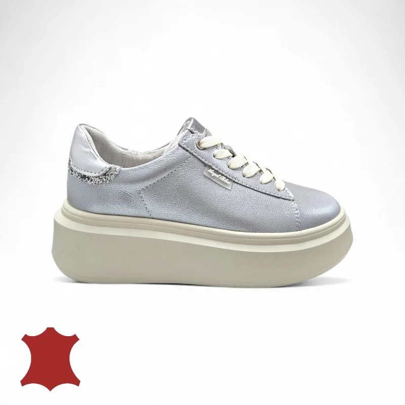 Damskie buty casual z naturalnej skóry perłowo-srebrne F002-426B