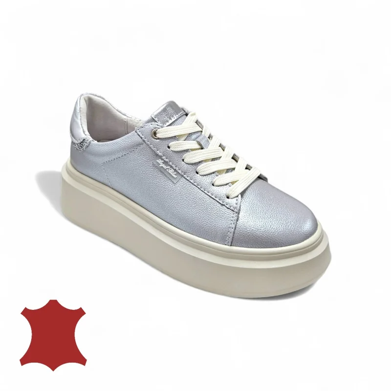 Damskie buty casual z naturalnej skóry perłowo-srebrne F002-426B