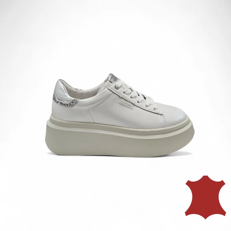 Superpiele - Magazin Online de Încăltăminte-Genti din Piele NaturalăPantofi casual damă albi cu argintiu din piele naturală F002-426B