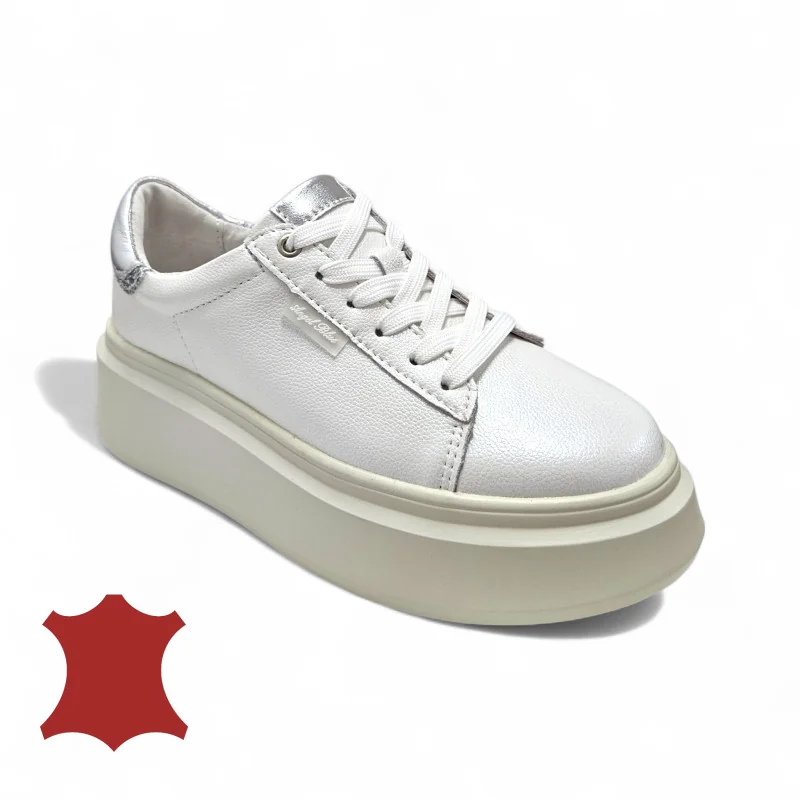 Superpiele - Magazin Online de Încăltăminte-Genti din Piele NaturalăPantofi casual damă albi cu argintiu din piele naturală F002-426B