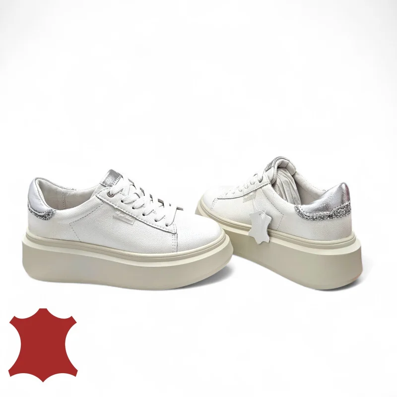 Superpiele - Magazin Online de Încăltăminte-Genti din Piele NaturalăPantofi casual damă albi cu argintiu din piele naturală F002-426B
