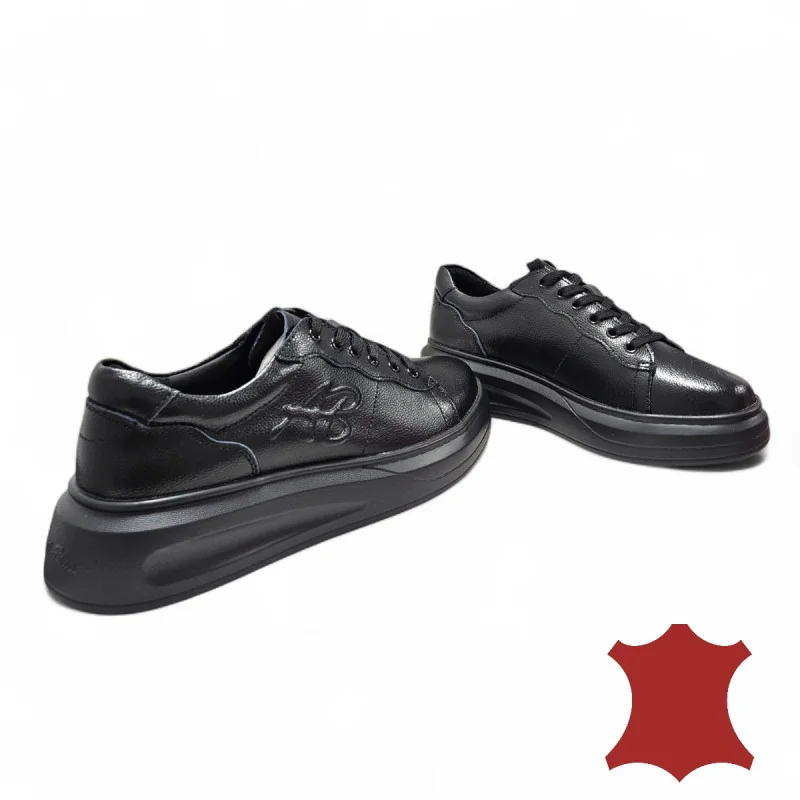 Scarpe casual da donna in pelle naturale nere con lacci T6053