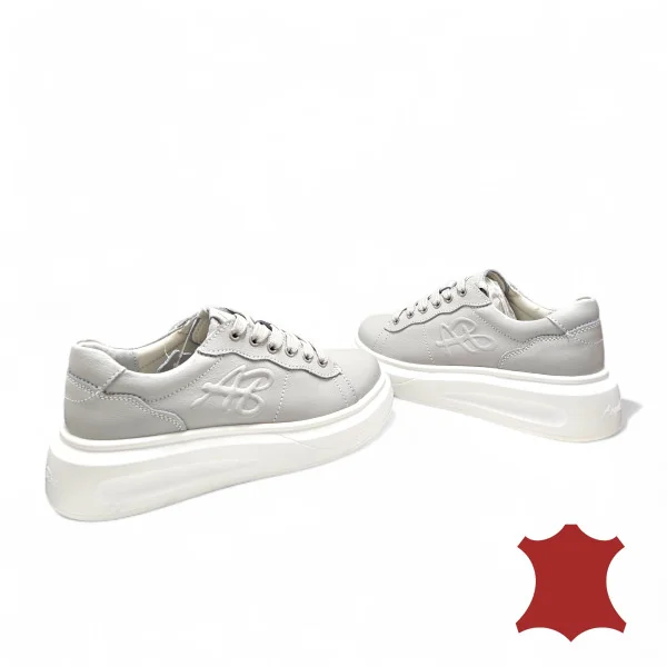 Damen Casual Schuhe aus grauem echtem Leder, gefüttert mit Schnürsenkeln T6053