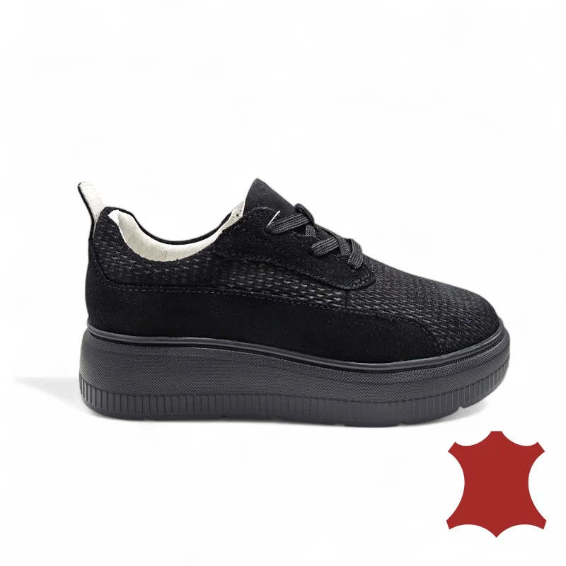 internetska trgovina za ženske cipele od prave kožeŽenske crne ležerne cipele od brušene kože s debelim potplatom F002-472