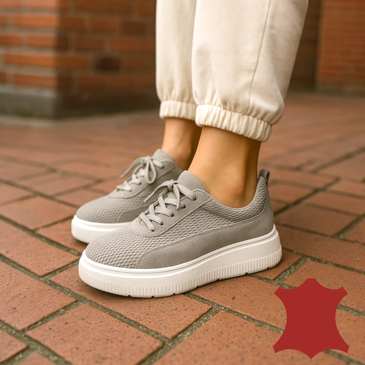 Damen Casual Schuhe aus grauem echtem Veloursleder mit strukturiertem Muster und Schnürung F002-472