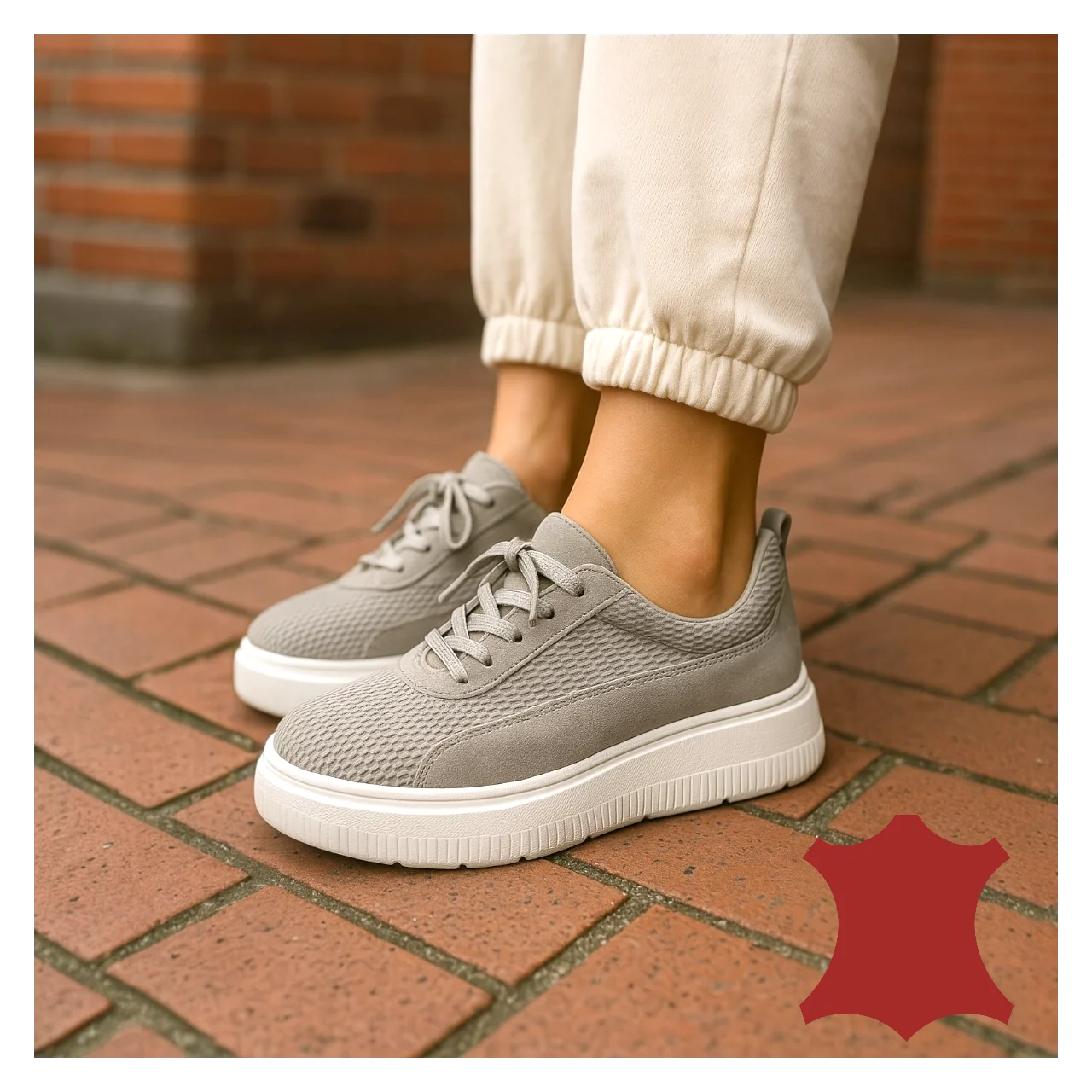 Damen Casual Schuhe aus grauem echtem Veloursleder mit strukturiertem Muster und Schnürung F002-472