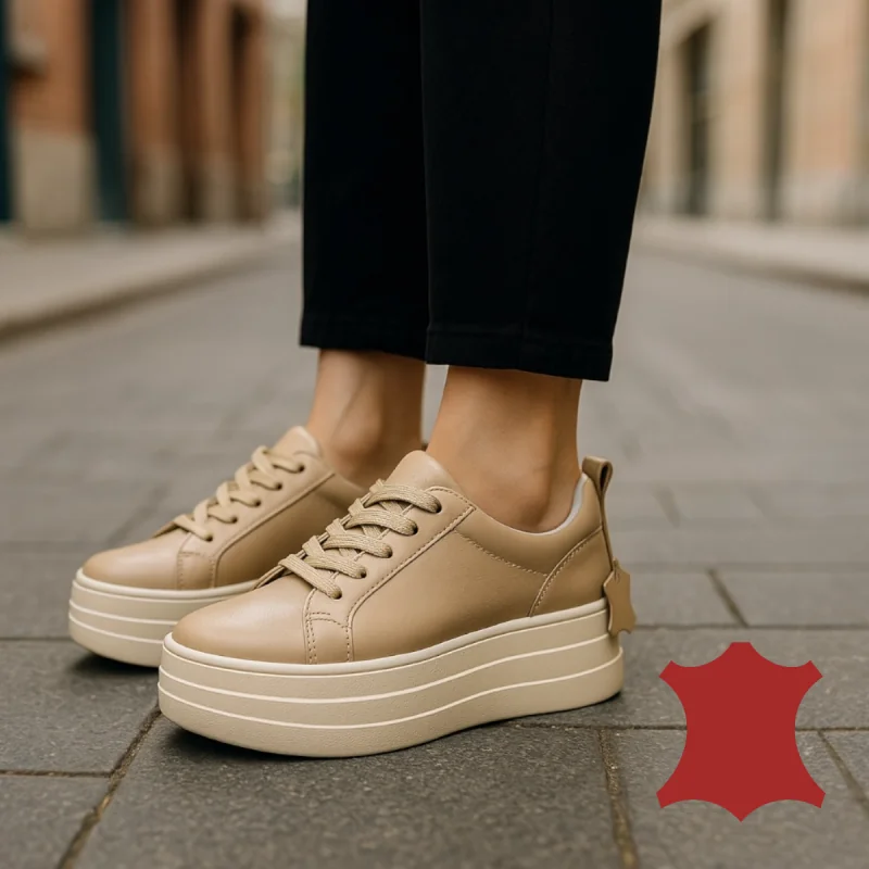 Superpiele - Magazin Online de Încăltăminte-Genti din Piele NaturalăDamskor i naturläder i kaki med tjock sula F002‑397