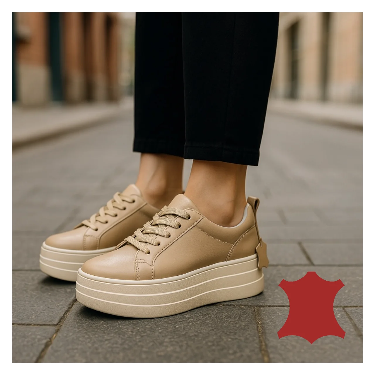 Superpiele - Magazin Online de Încăltăminte-Genti din Piele NaturalăDamskor i naturläder i kaki med tjock sula F002‑397