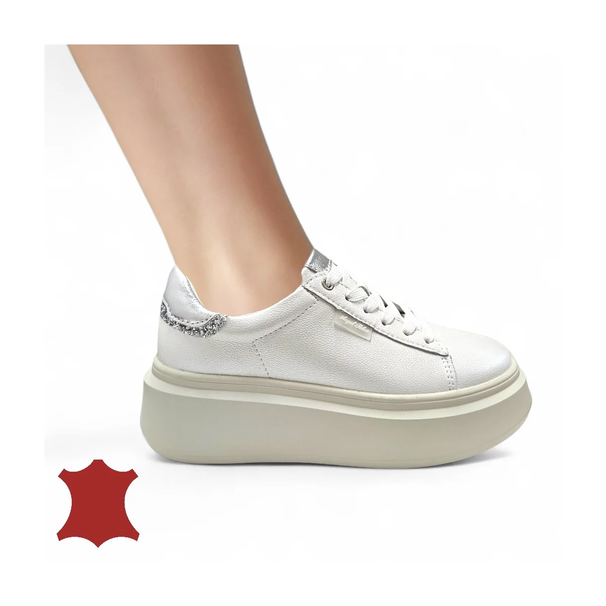 Superpiele - Magazin Online de Încăltăminte-Genti din Piele NaturalăPantofi casual damă albi cu argintiu din piele naturală F002-426B