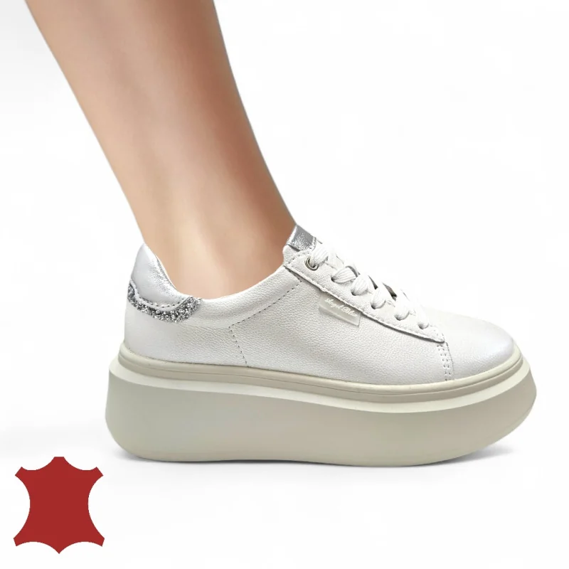 Superpiele - Magazin Online de Încăltăminte-Genti din Piele NaturalăPantofi casual damă albi cu argintiu din piele naturală F002-426B