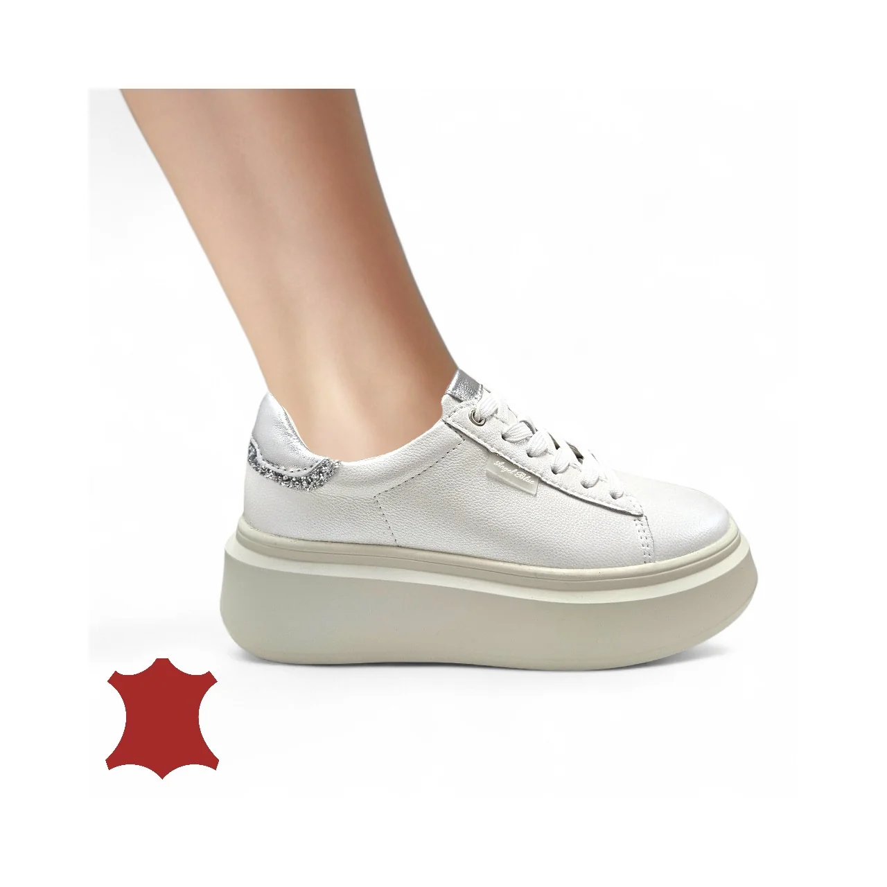 Superpiele - Magazin Online de Încăltăminte-Genti din Piele NaturalăPantofi casual damă albi cu argintiu din piele naturală F002-426B