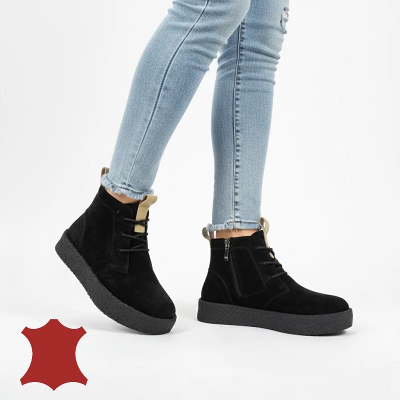 Damenstiefel, schwarzes Wildleder, Schnürung und Reißverschluss JY6651