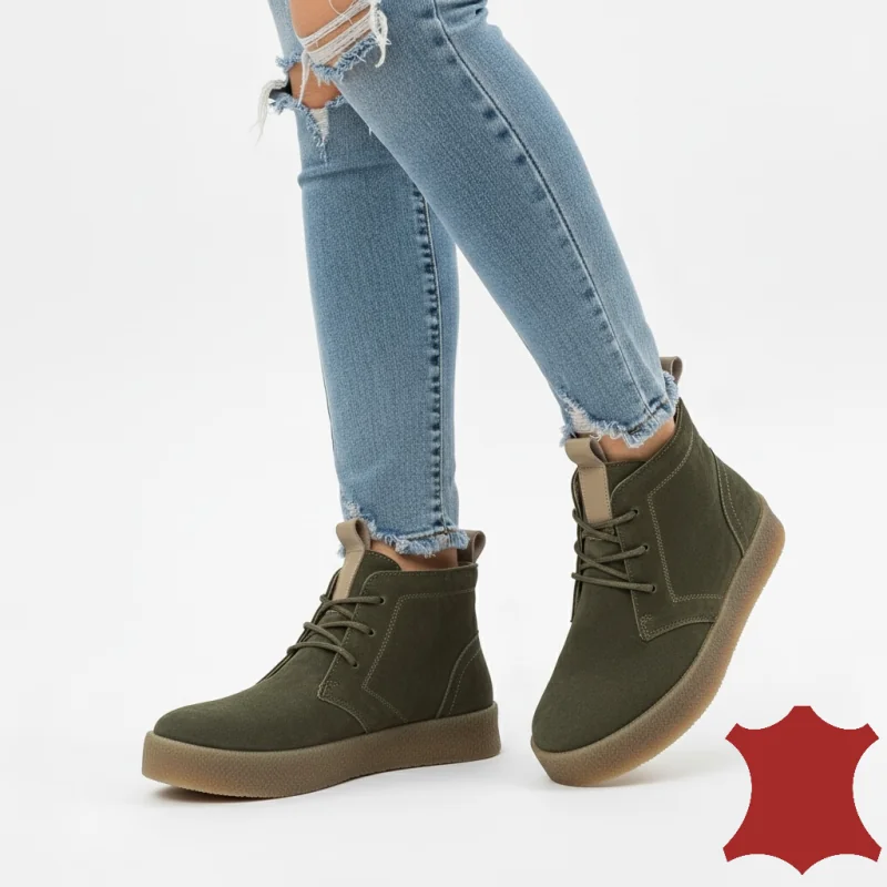 Damenstiefel, grünes Wildleder, Schnürung und Reißverschluss JY6651