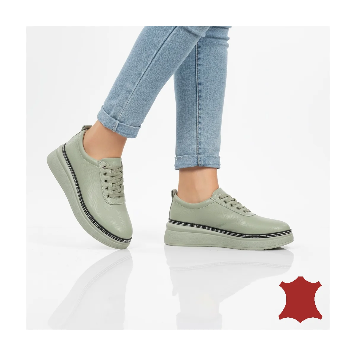 Comode scarpe casual da donna in vera pelle verde JY6700 Comode scarpe casual da donna in vera pelle verde JY6700