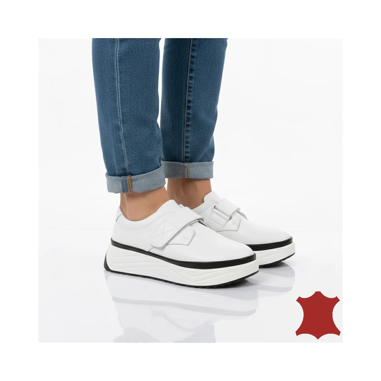 Superpiele - Magazin Online de Încăltăminte-Genti din Piele NaturalăPantofi casual dama piele naturala albi cu talpa groasă T6086