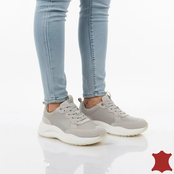 Adidas ženske svijetlo sive cipele od prave kože i brušene kože s debelim potplatom F002-455