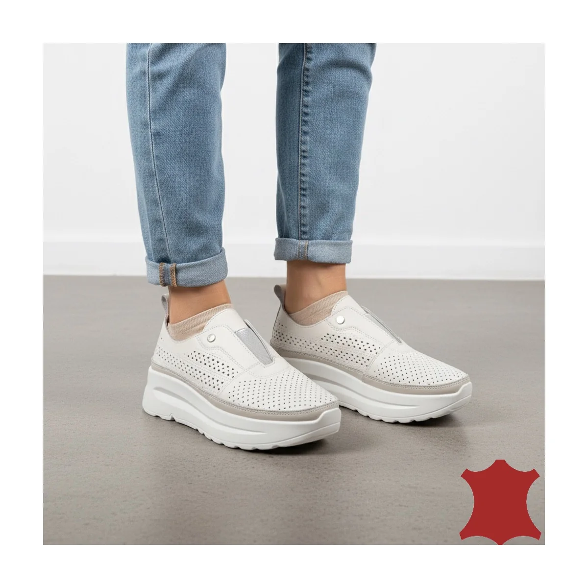 Sneakers slip-on da donna in vera pelle – Beige 22411-2
