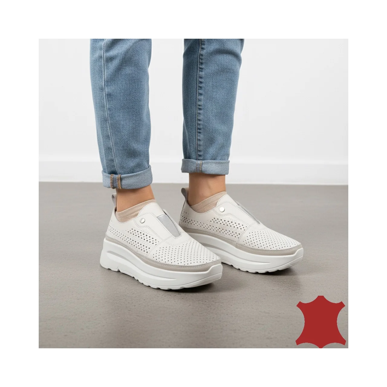 Sneakers slip-on da donna in vera pelle – Beige 22411-2