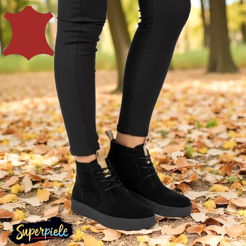 Damenstiefel, schwarzes Wildleder, Schnürung und Reißverschluss JY6651