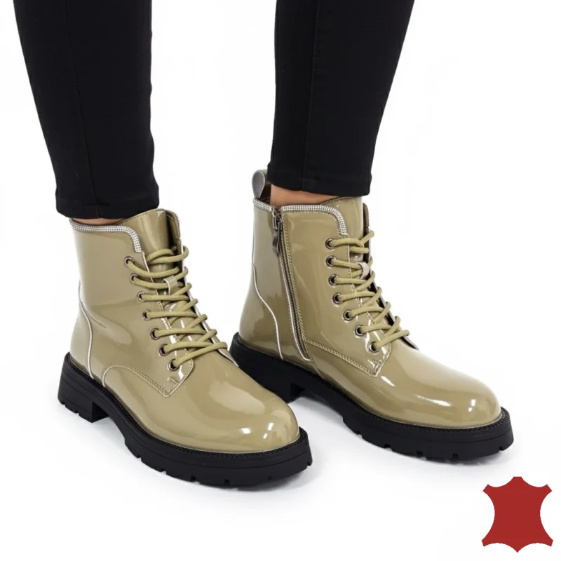 KAKI Stiefel, glänzendes Naturleder mit dicker Sohle |STRAZOTI|