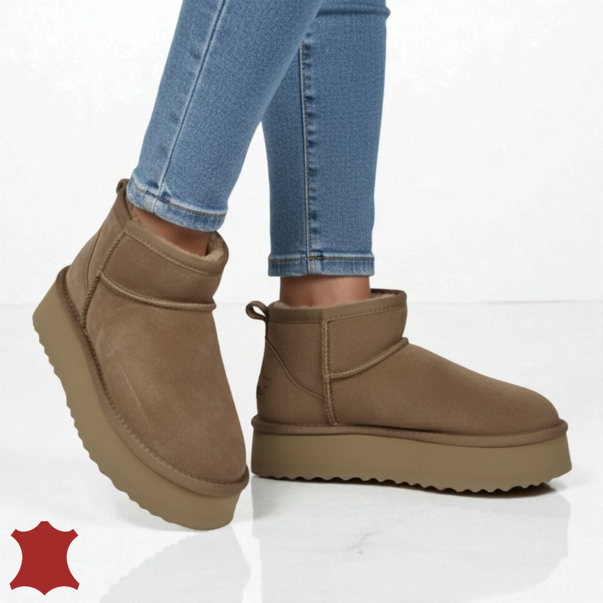 VijestiKratke čizme od kaki krzna tipa UGG od prirodnog brušene kože DS4252