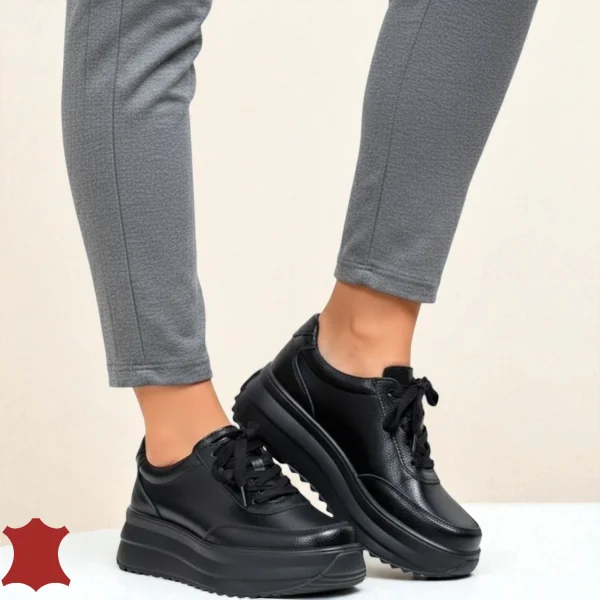 online winkel voor damesschoenen van echt leerComfortabele zwarte dames casual schoenen van echt leer met veters T6099