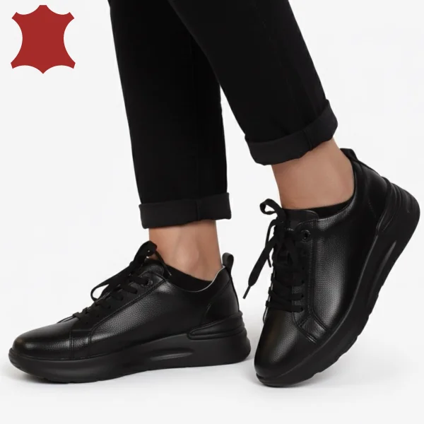 copy of Pantofi casual damă din piele naturală negri cu șireturi
