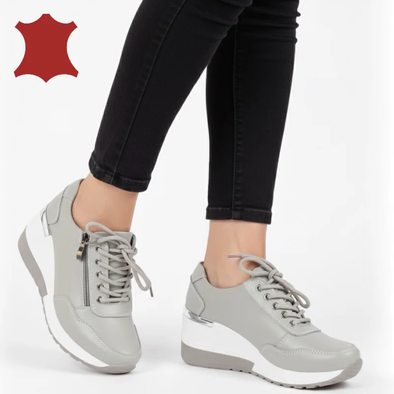 Sneakers da donna in vera pelle con plateau e cerniera lampo-|SCARPE|