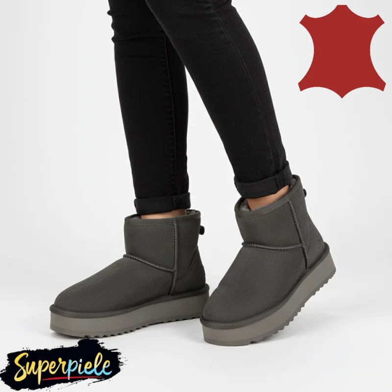 Damenstiefeletten aus grauem echtem Veloursleder mit leichter Sohle DS-4134