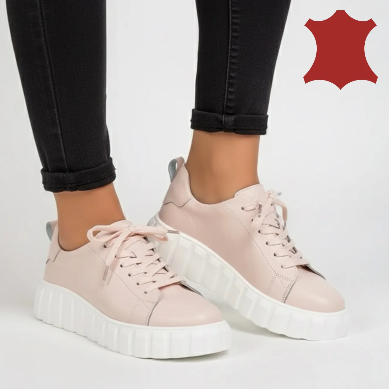 CHAUSSURES DÉCONTRACTÉES EN CUIR NATUREL | Carmen | - ROSE