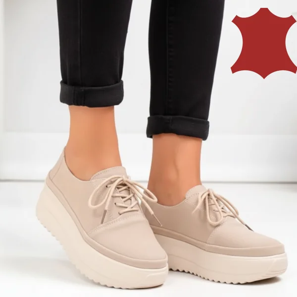 Scarpe casual da donna in pelle scamosciata beige con suola spessa T6055