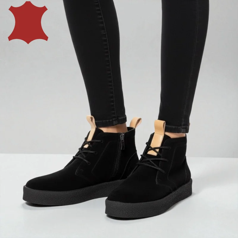 Damenstiefel, schwarzes Wildleder, Schnürung und Reißverschluss JY6651