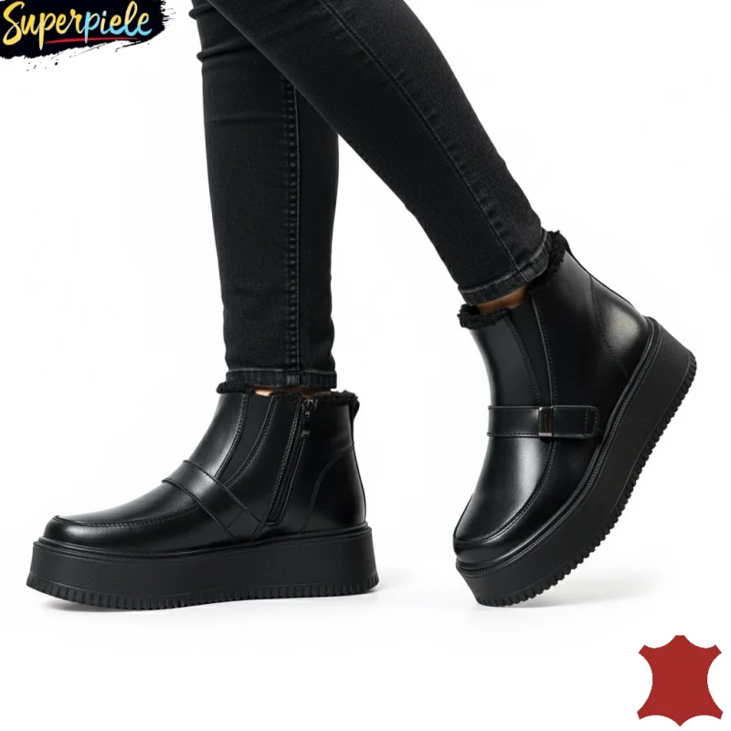 NoutatiGhete dama negre piele naturala imblanite, fermoar, catarama decorativa