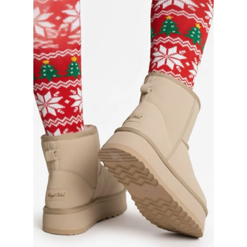 Дамски ботуши бежови космат естествен тип кожа n.e.i.