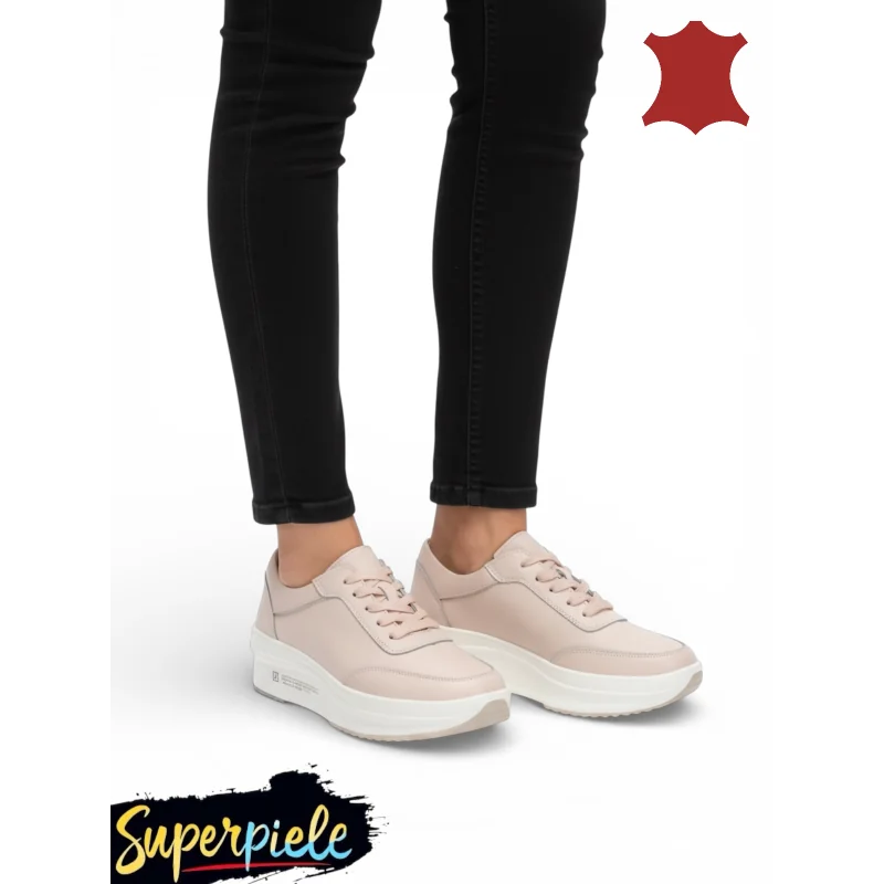 Baskets roses pour femme |Roxana|-Cuir naturel