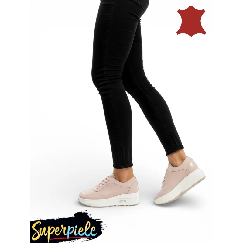 Baskets roses pour femme |Roxana|-Cuir naturel