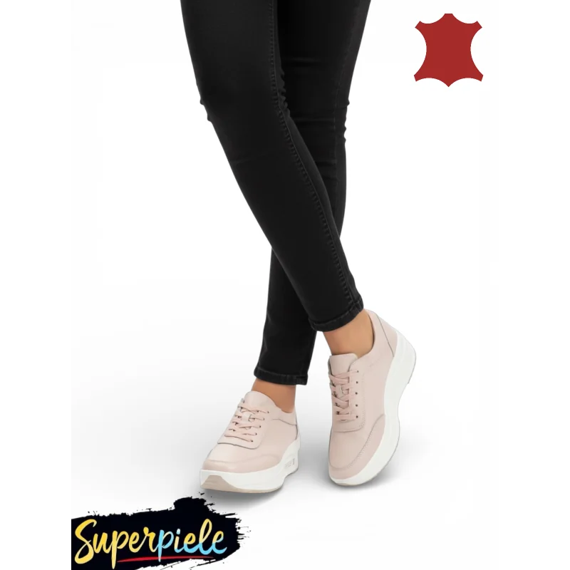Baskets roses pour femme |Roxana|-Cuir naturel