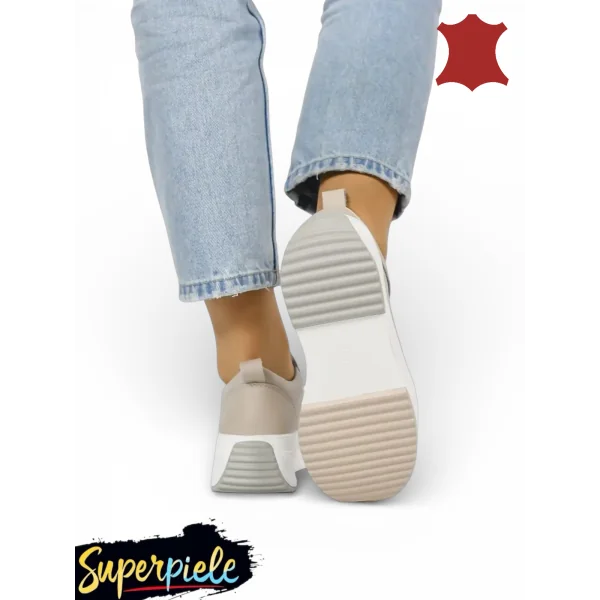 Sneakers dama bej din piele naturala |Roxana|-talpa groasa