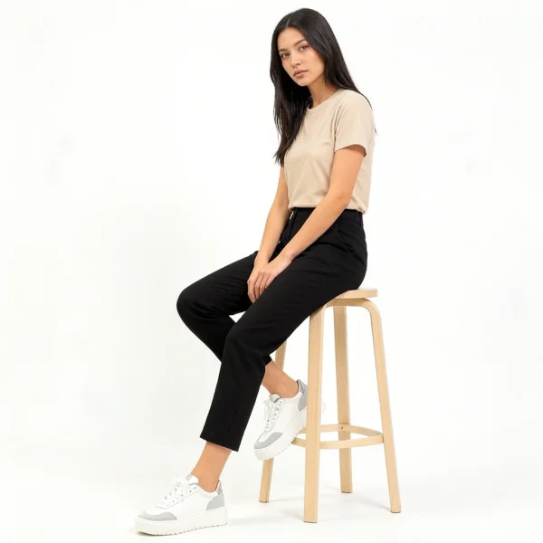 Weiße Damen-Sneaker aus echtem Leder und Wildleder mit dicker Sohle F002-459