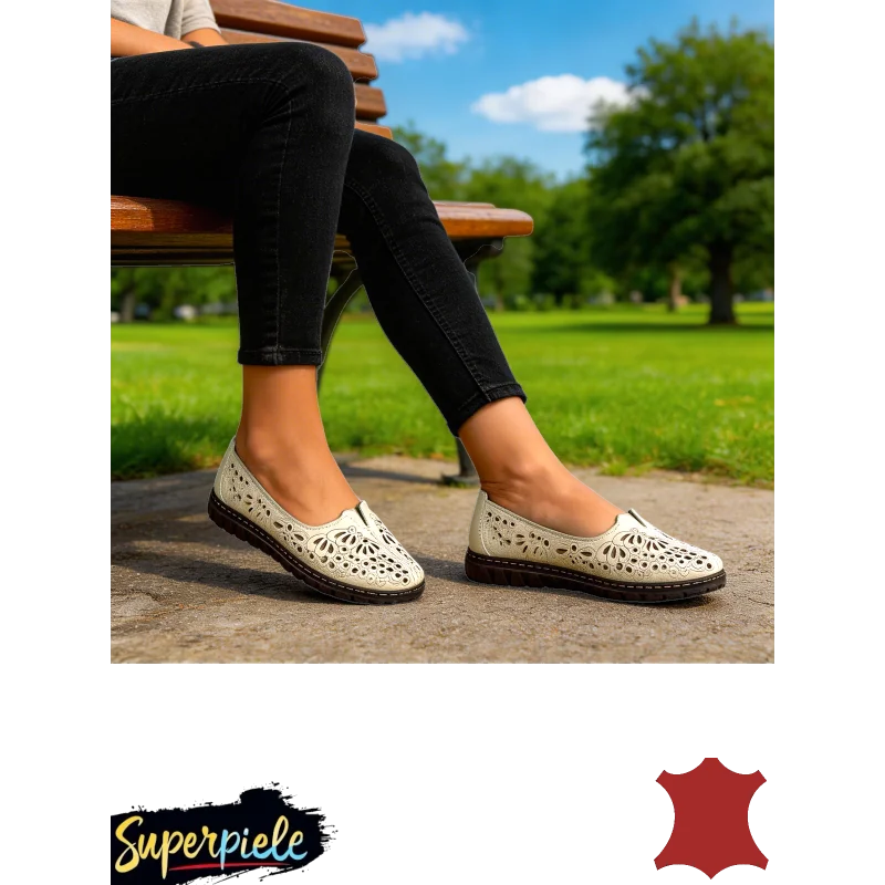 bailarinas y mocasinesBailarinas perforadas para mujer |Floranza|-Piel natural