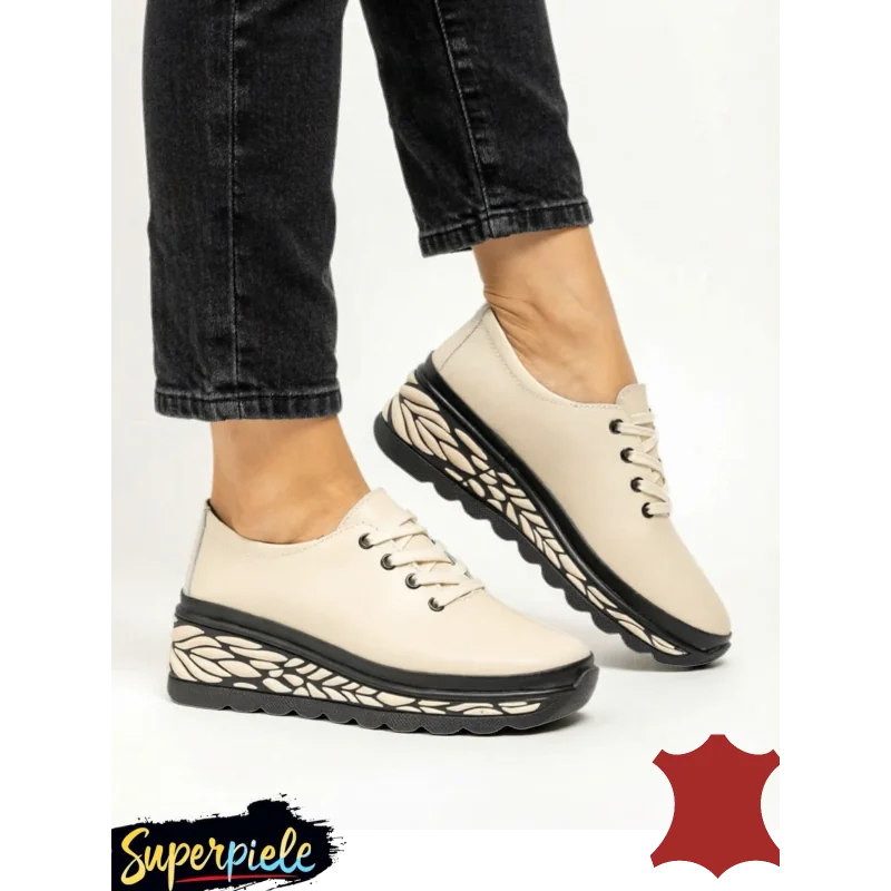 Női alkalmi cipő, rózsaszín valódi bőr, vastag talp |ROMANGO|